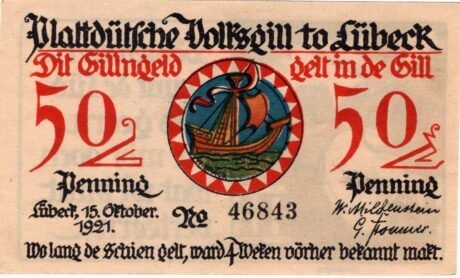 Аверс банкноты 50 fenigów Plattdeutsche Volksgilde (Niemcy) 1921