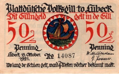 Аверс банкноты 50 fenigów Plattdeutsche Volksgilde (Niemcy) 1921
