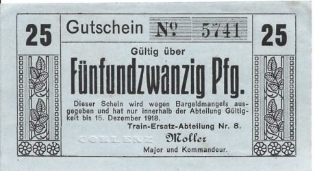 Аверс банкноты 25 пфеннигов (Германия)