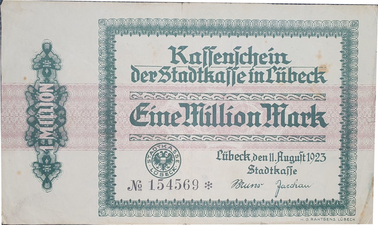 Аверс банкноты 1000000 марок (Германия) 1923 года