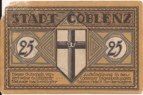 Аверс банкноты 25 fenigów (Niemcy) 1921