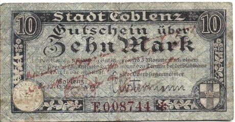 Аверс банкноты 10 marek (Niemcy) 1918