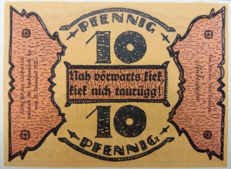 Аверс банкноты 10 fenigów (Niemcy) 1921
