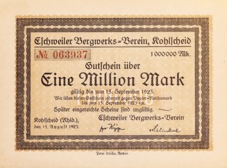 Аверс банкноты 1000000 marek Eschweiler Bergwerks-Verein (Niemcy) 1923