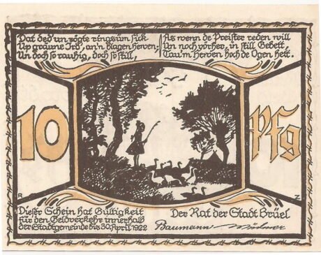 Аверс банкноты 10 fenigów (Niemcy) 1921