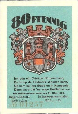 Аверс банкноты 80 пфеннигов (Германия)