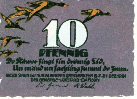 Аверс банкноты 10 fenigów (Niemcy) 1921