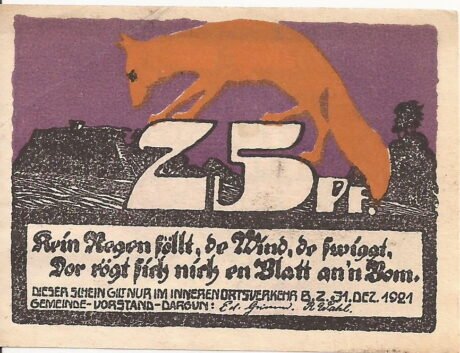 Аверс банкноты 25 fenigów (Niemcy) 1921