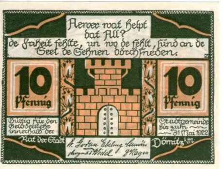 Аверс банкноты 10 fenigów (Niemcy)