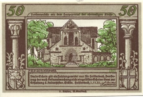 Аверс банкноты Moneta 50 fenigów Kloster Heisterbach (Niemcy) 1921