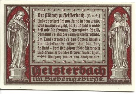 Реверс банкноты Moneta 50 fenigów Kloster Heisterbach (Niemcy) 1921