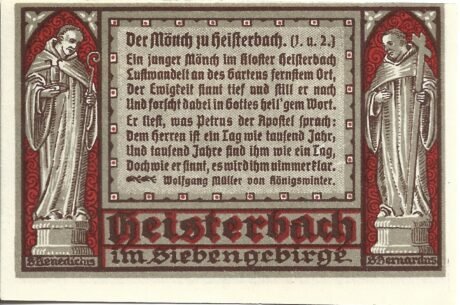 Реверс банкноты Moneta 50 fenigów Kloster Heisterbach (Niemcy) 1921