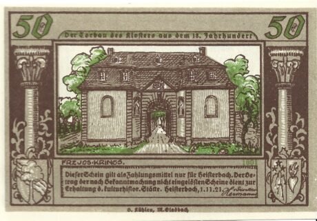 Аверс банкноты Moneta 50 fenigów Kloster Heisterbach (Niemcy) 1921
