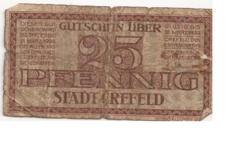 Аверс банкноты 25 пфеннигов (Германия) 1919 года