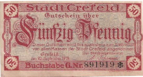 Аверс банкноты 50 fenigów (Niemcy) 1919