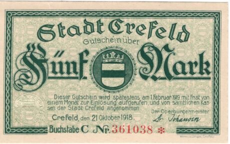 Аверс банкноты 5 marek (Niemcy) 1918