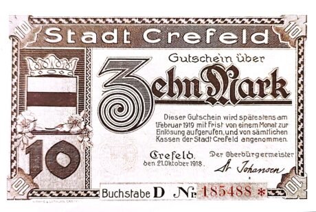 Аверс банкноты 10 marek (Niemcy) 1918