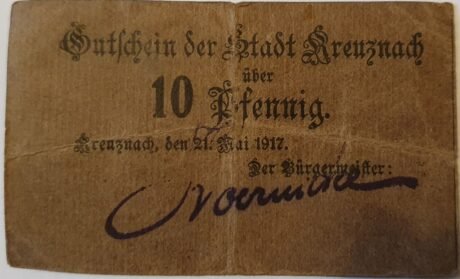 Аверс банкноты 10 fenigów (Niemcy) 1917