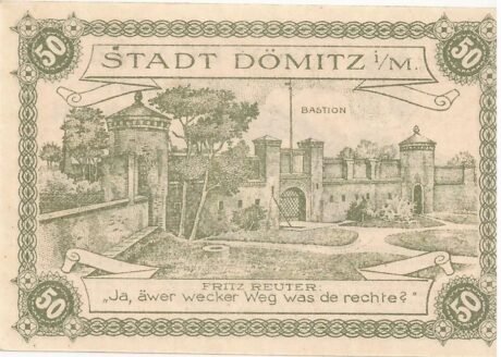 Реверс банкноты 50 fenigów Sparkasse (Niemcy) 1920