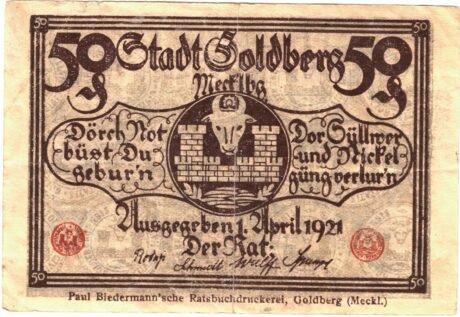 Аверс банкноты 50 fenigów (Niemcy) 1921