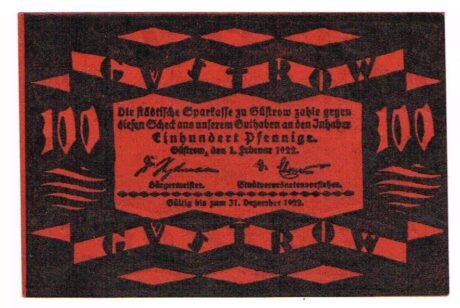 Аверс банкноты 100 fenigów (Niemcy) 1922