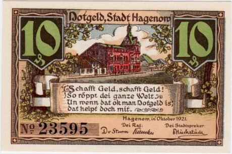 Аверс банкноты 10 fenigów (Niemcy) 1921