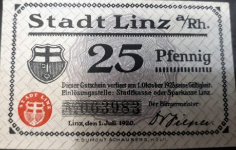 Аверс банкноты 25 fenigów (Niemcy) 1920