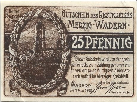 Аверс банкноты 25 fenigów (Niemcy) 1921