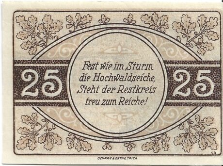 Реверс банкноты 25 fenigów (Niemcy) 1921