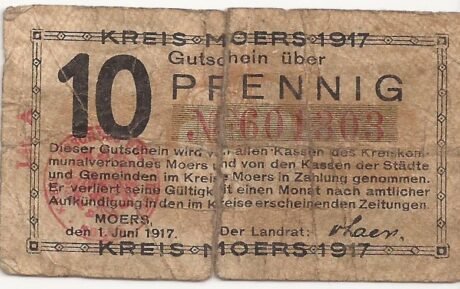 Аверс банкноты 10 fenigów (Niemcy) 1917