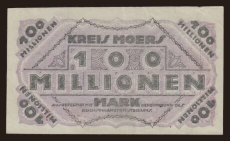 Реверс банкноты 100000000 марок (Германия) 1923 года