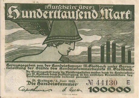 Аверс банкноты 100000 Mark Handelskammer (Niemcy) 1923
