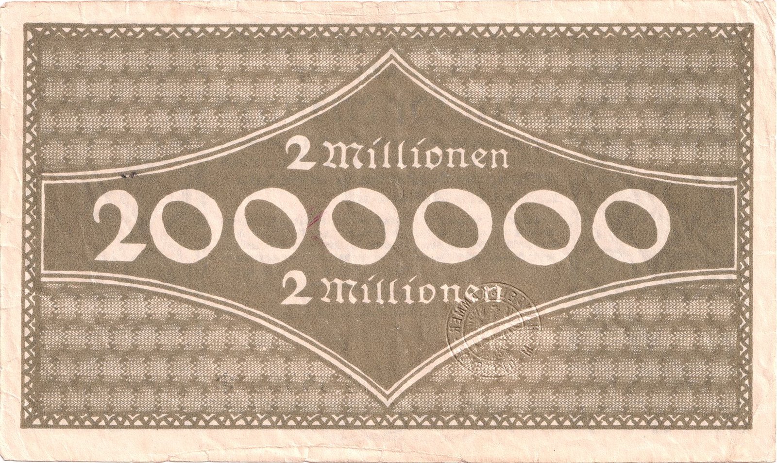 Реверс банкноты 2000000 марок Handelskammer (Германия) 1923 года