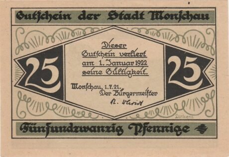 Аверс банкноты 25 fenigów (Niemcy) 1921