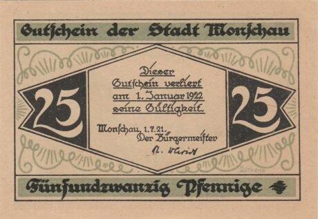 Аверс банкноты 25 fenigów (Niemcy) 1921