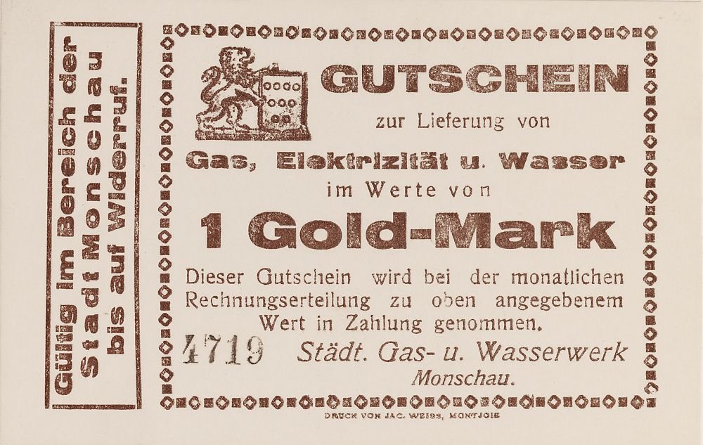 Аверс банкноты 1 Gold-Mark Gas- und Wasserwerk (Германия)