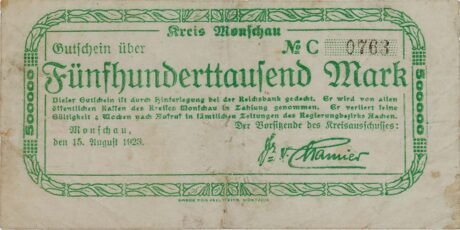 Аверс банкноты 500000 марок (Германия) 1923 года