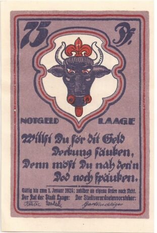 Аверс банкноты 75 пфеннигов (Германия)