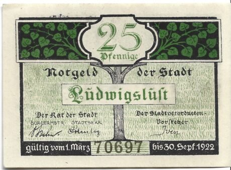 Аверс банкноты 25 fenigów (Niemcy) 1922