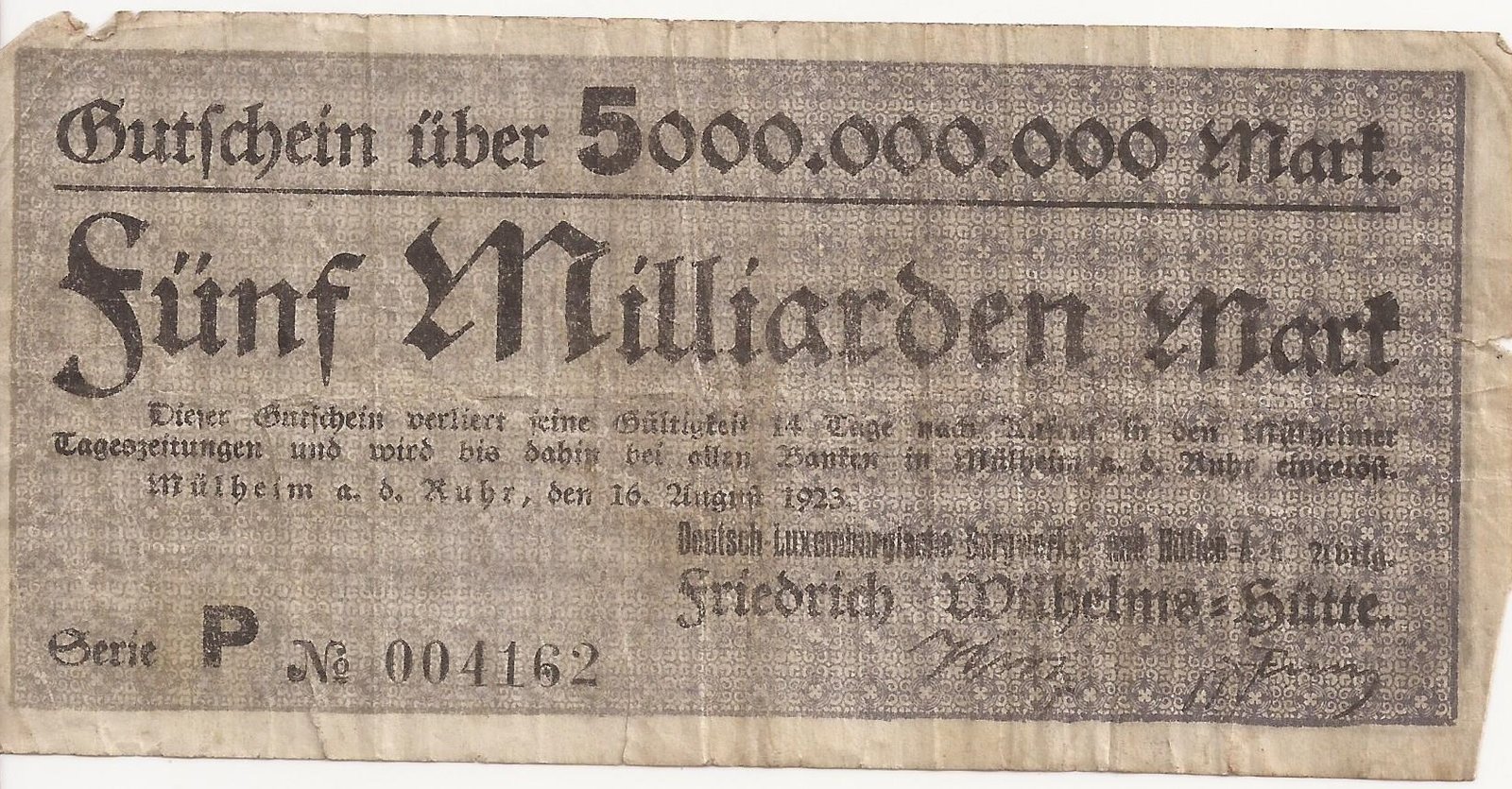 Аверс банкноты 5000000000 марок (Германия) 1923 года