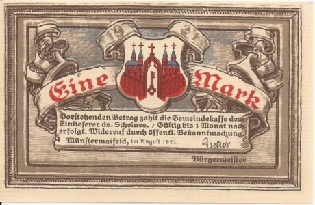 Аверс банкноты 1 marka (Niemcy) 1921