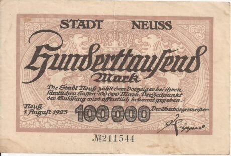 Аверс банкноты 100000 марок (Германия) 1923 года