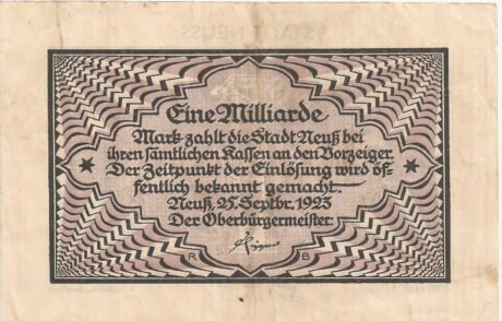 Аверс банкноты 1 000 000 000 marek (Niemcy) 1923