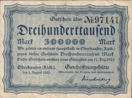 Аверс банкноты 300000 marks Gutehoffnungshütte (Germany) 1923