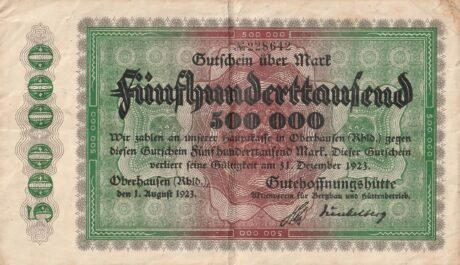 Аверс банкноты 500000 marks Gutehoffnungshütte (Germany) 1923