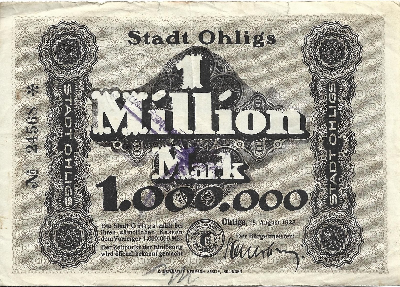 Аверс банкноты 1000000 марок (Германия) 1923 года