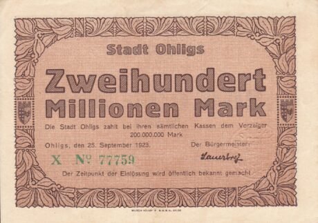 Аверс банкноты 200 000 000 marek (Niemcy) 1923