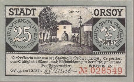 Аверс банкноты 25 fenigów (Niemcy) 1921