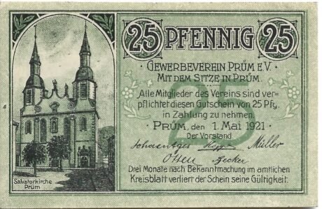 Аверс банкноты 25 fenigów Gewerbeverein (Niemcy) 1921