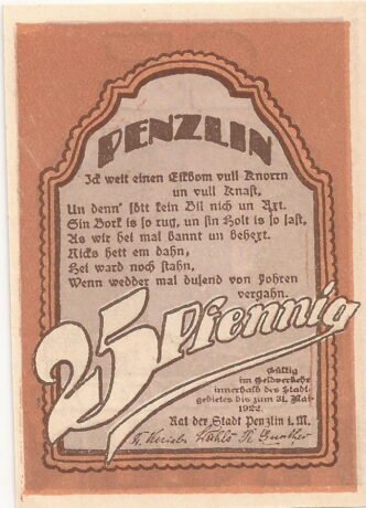 Аверс банкноты 25 fenigów (Niemcy) 1922